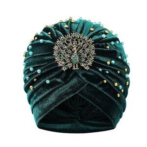 BABEYOND Gatsby Turban Hat Vintage 1920s Head Wrap Knit Pleated Peacock